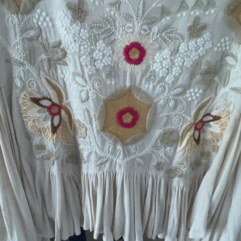 Free People Cream Floral Embroidered Blouse - Picture 3 of 4